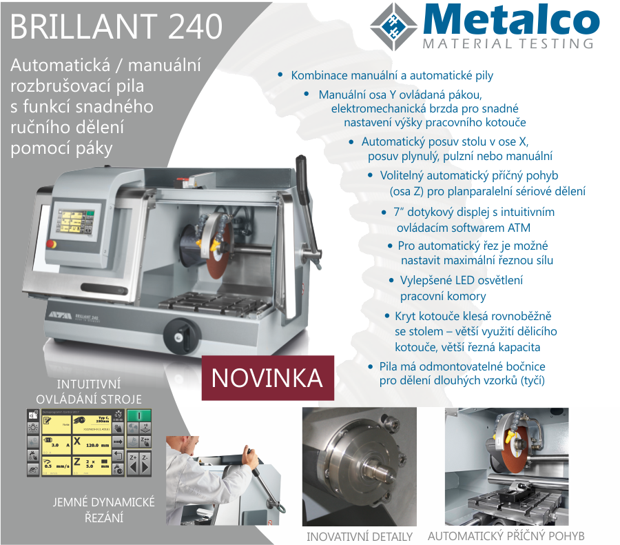 Automatická - manuální rozbrušovací pila Brillant 240 s funkcí snadného ručního dělení pomocí páky a